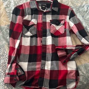 Vans Red Black Gray Plaid Button-Down Shirt